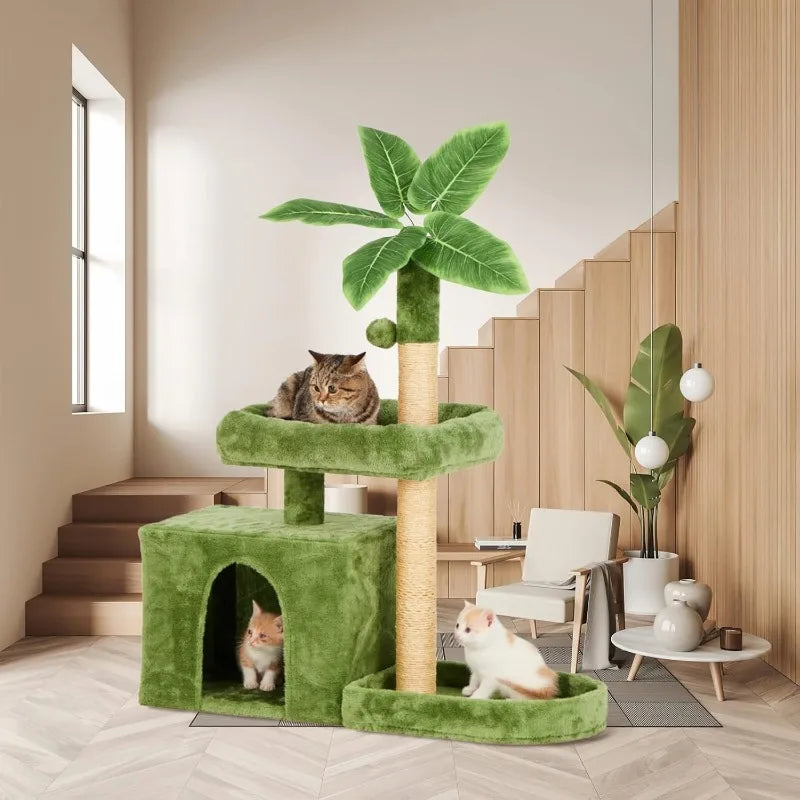 31.5" Cat Tree with Leaves for Indoor Cats