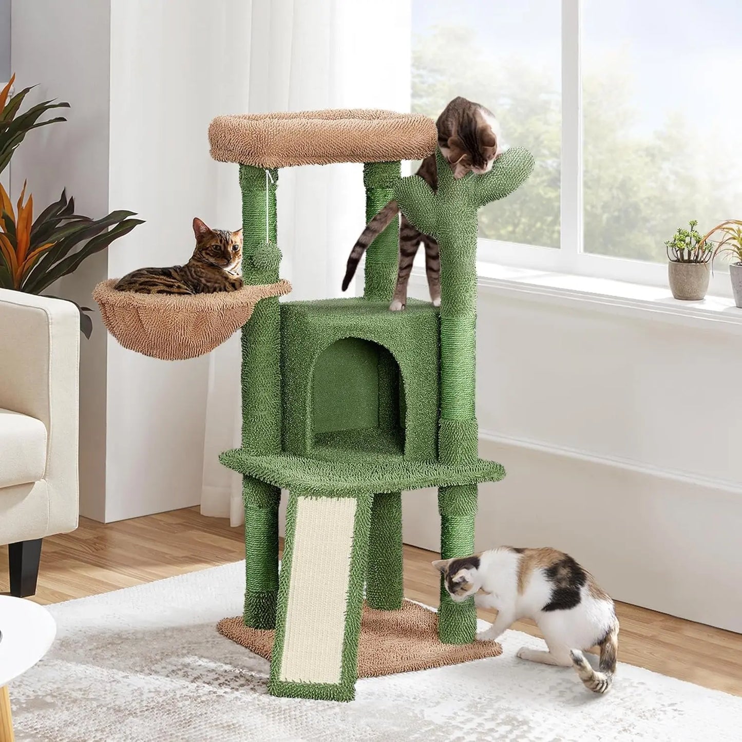 42" Multi Level Cat Cactus Tree/ Scratching Post for Indoor Cats-