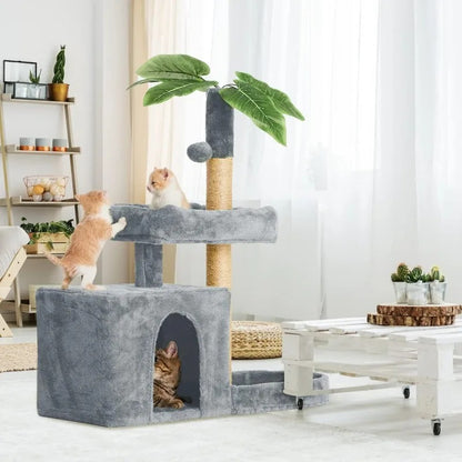 31.5" Cat Tree with Leaves for Indoor Cats